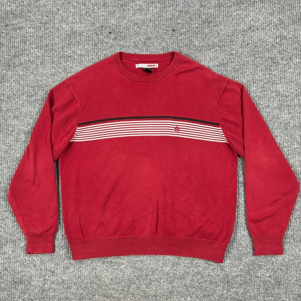 Vintage Grand Slam Mens Size Large Red Cotton Knit Crewneck Sweater Golf